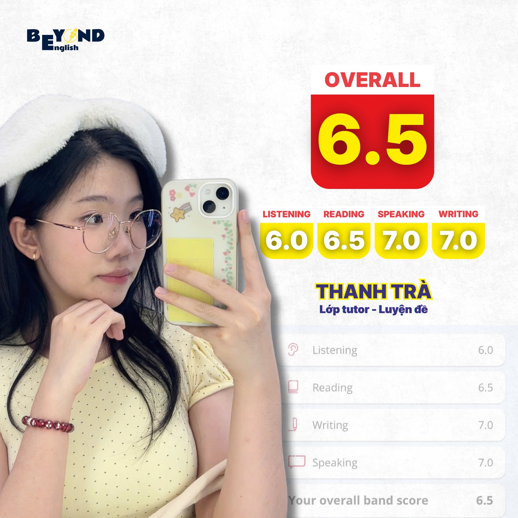 Kết quả IELTS 6.5 của học viên Thanh Trà
